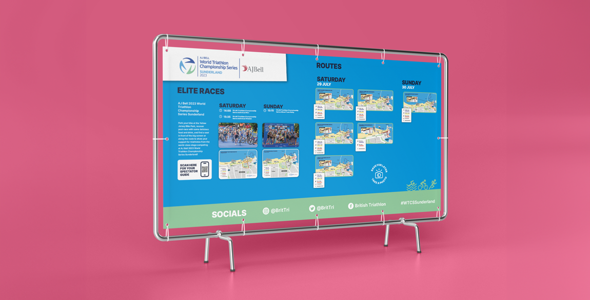 Mockup showing event information on a heras panel - which is a panel attached to event fencing.