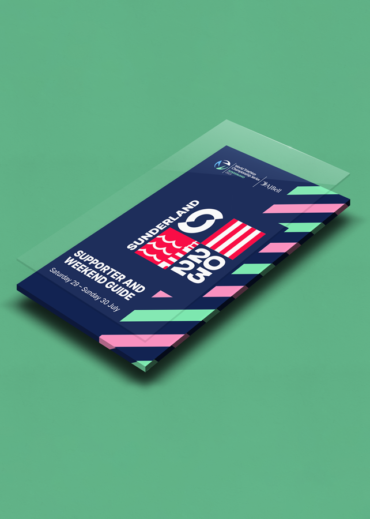 Mockup showing the front page of the British Triathlon Sunderland 2023 Event Spectator Guide