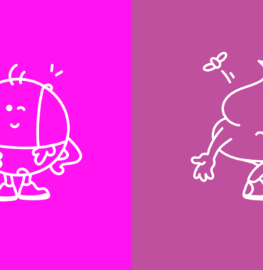 Side by side comparison of neon pink in RGB on screen versus CMYK in print